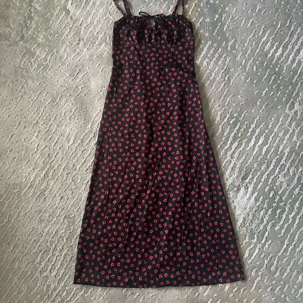 Black and Pink Floral Midi Dress